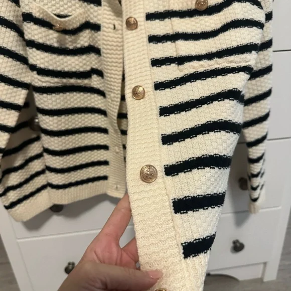 Striped Black and Cream Women's Sweater - Picture 2 of 4